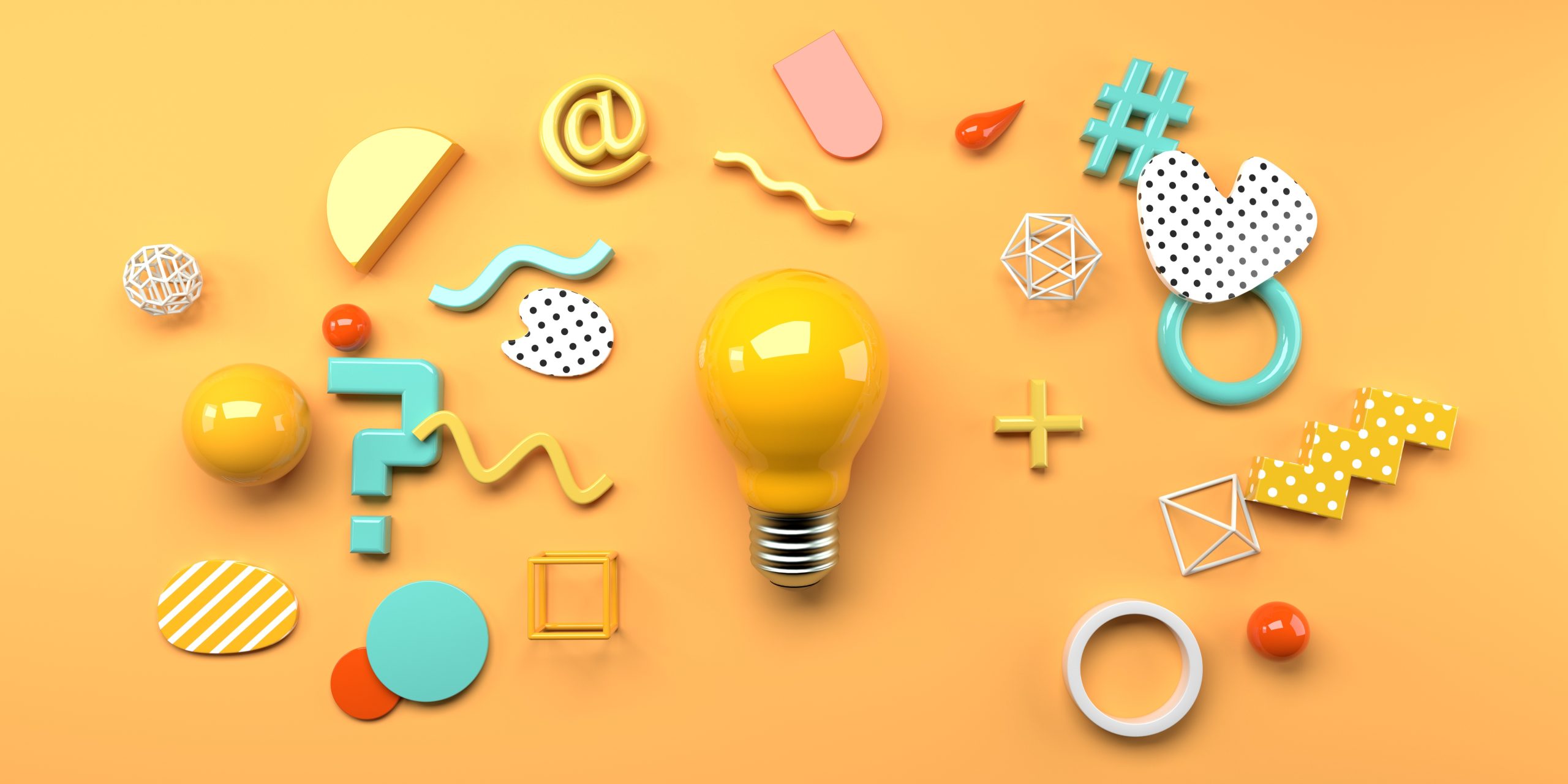 Light Bulb With Geometric Shapes Flat Lay 3d