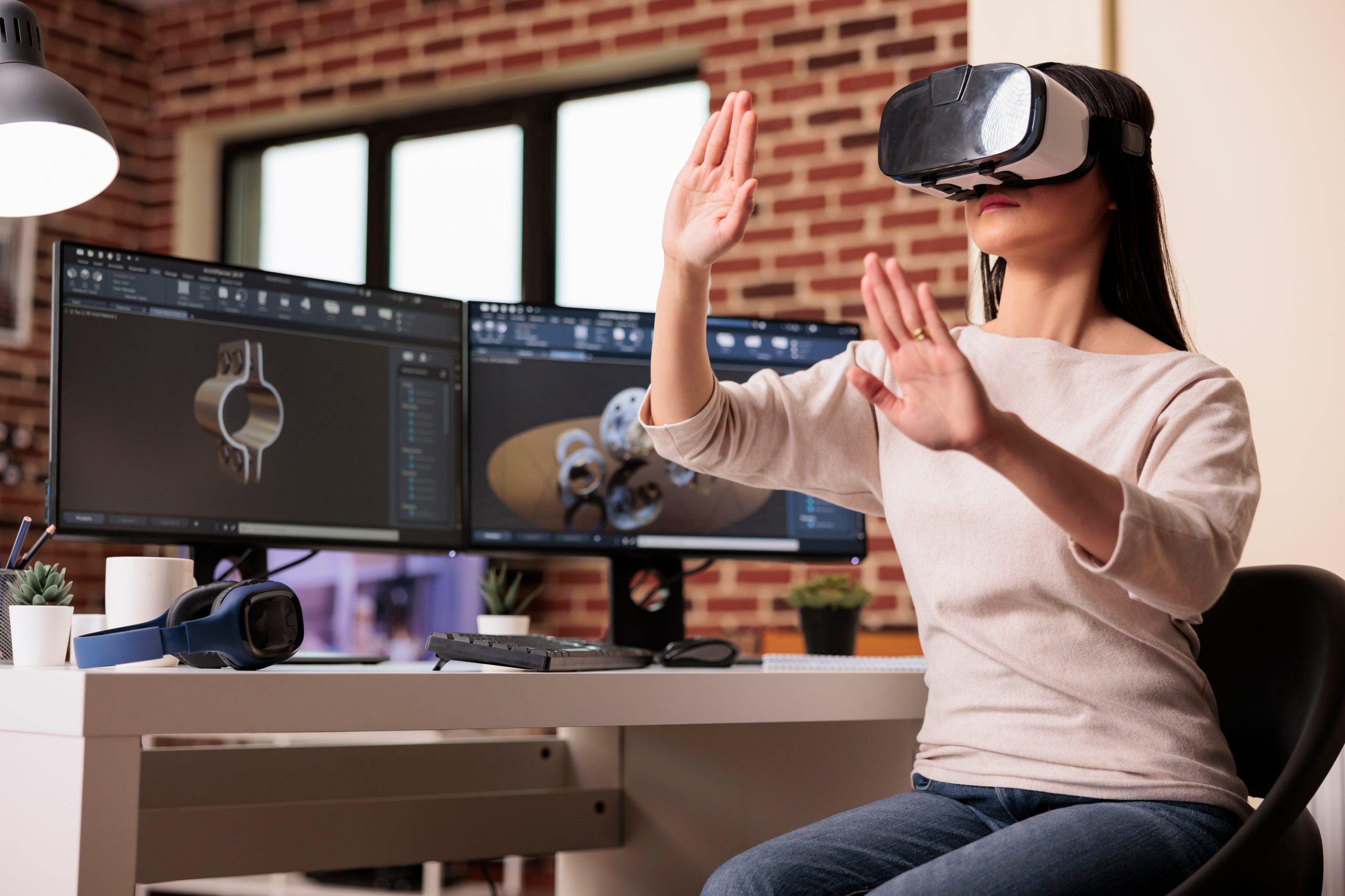 Engineer Using Vr Glasses To Manufacture Gears